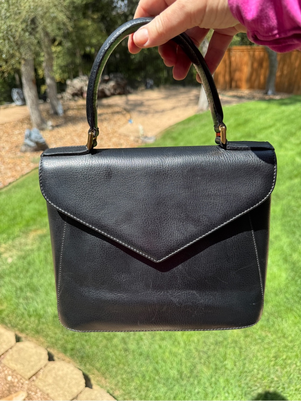 Ferragamo Black Top-Handle Leather Purse amazing feet